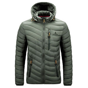 Chaqueta acolchada personalizada OEM para hombre, chaqueta de invierno informal con logotipo personalizado para hombre, chaquetas acolchadas con cuello con capucha, manga larga - Product Image 1