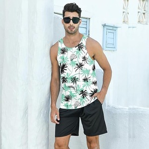 Venta al por mayor de camisetas sin mangas de verano para hombres 100% algodón Casual transpirable chaleco sin mangas Digital impreso patrón liso para correr en la playa - Product Image 3
