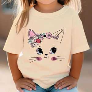 Camiseta de algodón 100% para niños de manga corta OEM personalizado cuello redondo estampado de gato transpirable Jersey estilo Casual - Product Image 4