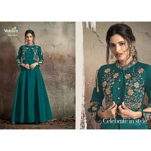 Vestido de mezcla de seda de calidad de lujo con estampado de lámina dorada perfecto para funciones étnicas y ceremonias culturales a precio mayorista - Product Image 2