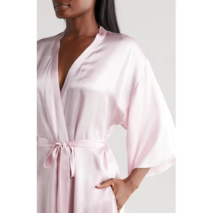 Venta al por mayor de alta calidad de satén de seda camisón de las señoras de color sólido ropa de dormir pijamas de seda satén ecológico pijamas de manga larga - Product Image 3