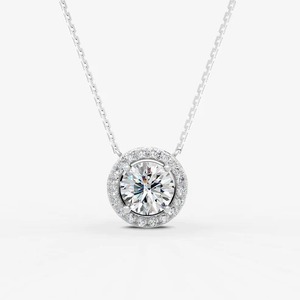 Colgante Solitario Redondo con Halo de Oro Sólido de 14K, con Diamante Cultivado en Laboratorio de 0.65 Quilates, EF-VVS2, Ideal para Regalos Festivos - Product Image 1