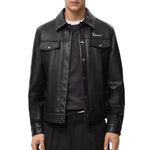 Veste en cuir d'agneau confortable et respirante, col montant, fermeture éclair, décontractée pour l'hiver, vestes décontractées personnalisées pour hommes - Product Image 1