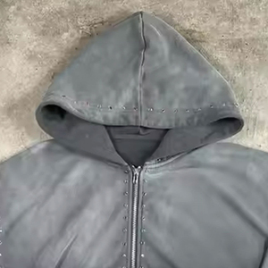 Survêtements évasés pour hommes de haute qualité, délavés au soleil, fabriqués en tissu French Terry 100% coton, vêtements de rue d'hiver, survêtements avec strass - Product Image 6