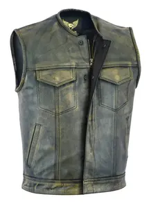 Chaleco de Cuero para Motociclista Estilo Anarquía para Hombre, Color Marrón Desgastado, con Bolsillos para Pistola, Personalizado, Vintage, de Alta Calidad, Transpirable para Invierno, para Exteriores - Product Image 3
