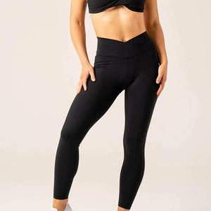 Venta al por mayor personalizado negro Momentum Cross Over Scrunch Leggings contorneado cintura alta ropa activa moda gimnasio Leggings para mujeres - Product Image 6