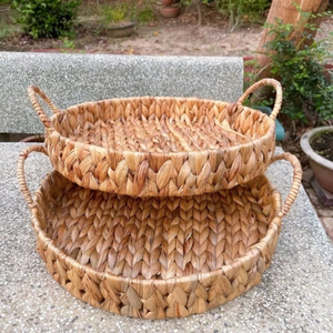 Panier plateau en rotin naturel fait à la main jacinthe d'eau herbe jonc de mer tissé Floral pour salon chambre décoration Viet Nam - Product Image 2