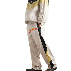 Pantalon coupe-vent léger en nylon personnalisé, délavé, infroissable, écologique, streetwear, jambe large, color block, avec poches, pour homme - Product Image 5