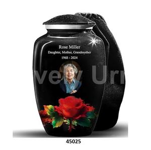 Grande urne de crémation bleu marine imprimée de fleurs d'or pour adultes pour les cendres humaines avec sac en velours gratuit - Product Image 5