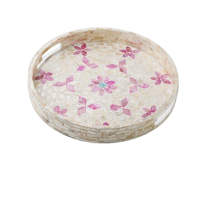 Wholesale Handmade <b>Eid</b> <b>Gift</b> Mother of Pearl Inlay Serving Tray Ramadan <b>Gift</b> Round Shape for Fruit Serving Arabian - Product Image 1