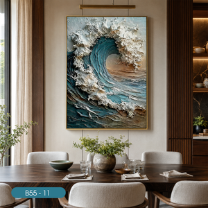 Peinture murale en soie artisanale de luxe, design vagues bruyantes, décoration intérieure blanche, Vietnam OEM ODM - Product Image 2