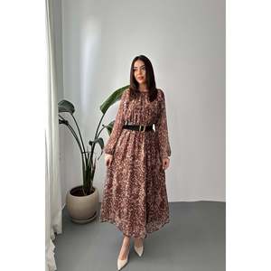 Vestido de Gasa Marrón con Volantes - Marrón - Product Image 1