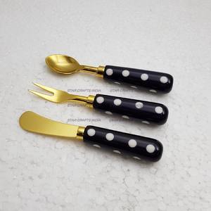 Cubiertos reutilizables creativos de resina y mármol, cubiertos de acero inoxidable chapados en oro, cuchara, tenedor y cuchillo, juego de cubiertos de 3 uds. - Product Image 5