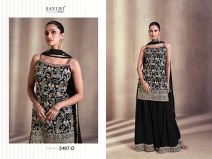 Traje directo de fábrica flexible Real Georgette Salwar Kameez Palazzo para ropa de Festival y recepción de India Export - Product Image 5