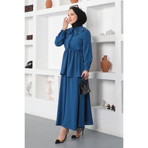 Conjunto Casual de Falda y Top Largo de Mezclilla con Perlas para Mujer, Talla XS, Estilo Club o Formal - Product Image 3