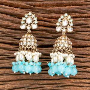 Boucles d'oreilles en perles Indo Western avec placage Mehndi 110398 grossistes de bijoux arabes en Inde - Product Image 5