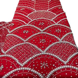 Luxury Traditional Handmade Beaded Embroidered Floral Gold Eco-Friendly Spandex/Nylon Mesh Silver Pink Stone <b>Mix</b> 5 Yards - Product Image 1