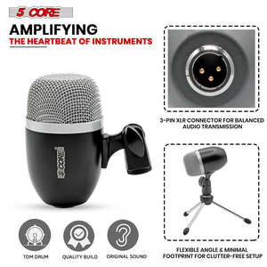 5 Core Conga Mic Snare Tom <b>Microphone</b> Drum Kit <b>Condenser</b> XLR Instrument Mics - Product Image 4