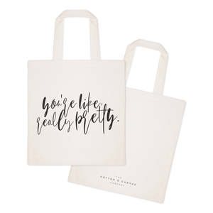 Durable Eco-Friendly Cotton Canvas Tote <b>Bag</b> <b>Long</b> Zipper Customizable Reusable for Daily Use Gift 'You're Really Pretty' Medium - Product Image 2