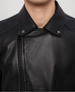 แจ็กเก็ตหนังแท้คอตั้งสำหรับผู้ชายเสื้อมีซิปย้อมสีล้วนสำหรับฤดูหนาว - Product Image 6