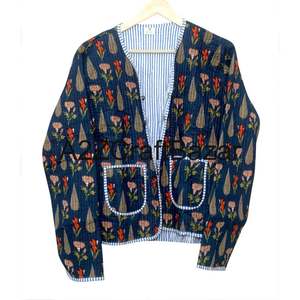 Chaqueta Corta Acolchada Reversible 100% Algodón Orgánico para Mujer, Estampado Floral Bohemio, Ropa de Otoño Invierno, Estilo Chic - Product Image 6