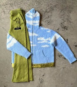 Custom Soft Touch Mohair Flared Sweatpants <b>Jacket</b> Hoodie Pant Set - Product Image 4