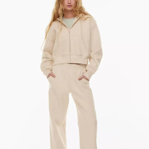 Nouvel ensemble de survêtement décontracté pour femme automne-hiver 2026 : veste à capuche à manches longues avec cordon de serrage et pantalon ample délavé à l'acide - Product Image 2