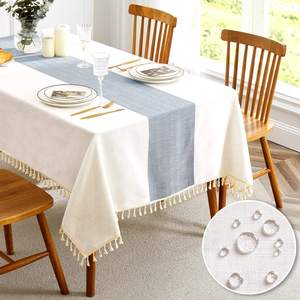 <b>Embroidered</b> <b>Tablecloth</b> for Dining Table,Dust Proof Spillproof Soil Resistant Cotton Linen Rectangle Table Cloths OEM - Product Image 1