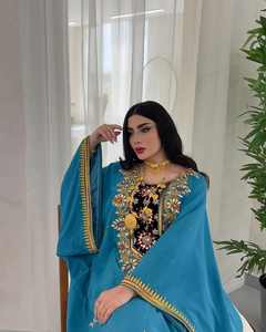 Arabic Muslim Women's <b>Kaftan</b> Abaya-Georgette Fabric Hand Beaded Sequined Design <b>Plus</b> <b>Size</b> Lightweight High Neck Floor Length - Product Image 2