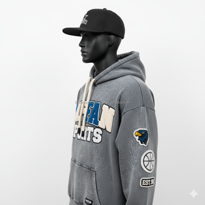 Heavy 320 GSM Terry Coton Hommes À Capuche Vintage Lavé Gris avec Patch Chenille Brodé Conception Personnalisée basiques À Capuche - Product Image 5