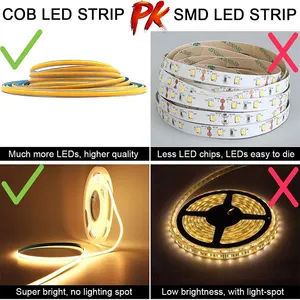 Slim 5mm Cob Led Stripe 384leds/m Soft Flexible Dc12v/24v Light Bar Warm Cold White Cob Strips Lights