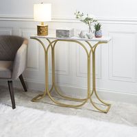 Table console élégante en or blanc, design mince et luxueux, plateau en marbre, base en acier inoxydable, écologique, moderne, pour salon, salle à manger, hôtel