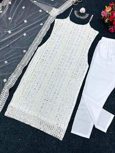 Nouveau concepteur écologique Georgette Sequin travail mariage vêtements ethniques Kurti pantalon ensemble Salwar Kameez haut Dupatta respirant naturel - Product Image 6