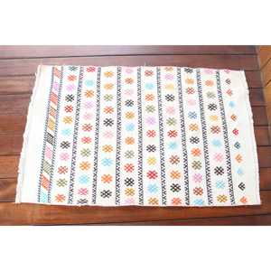 พรมคิลิมวินเทจสไตล์ตุรกี ขนาด 1.9x3.1 ฟุต (59x94 ซม.) พรมขนสัตว์สีขาวลายแบบนามธรรม - Product Image 3