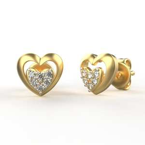 Avarta Certified 18K Gold Heart <b>Stud</b> <b>Earrings</b> with Diamonds <b>Fine</b> Jewelry - Product Image 2