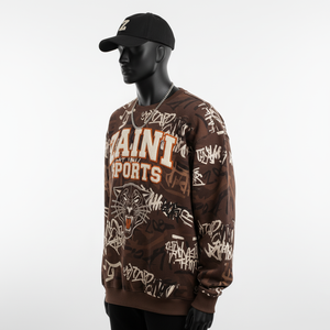 Sudadera Extra Grande de Felpa Gruesa de 350 GSM con Estampado de Grafiti de Camuflaje Marrón con Parche Bordado, Sudaderas Básicas - Product Image 2