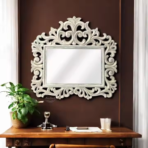 Azora Industries Miroir mural en bois pur au design attrayant avec forme ronde et finition dorée, idéal pour la décoration de la chambre à coucher - Product Image 2