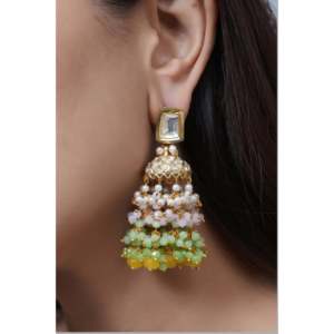 Boucles d'oreilles à la mode Jhumki perlées Kundan Jadau de couleur pastel - Product Image 4