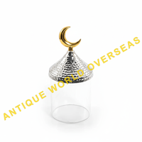 Pot à bonbons de luxe en forme de croissant de lune pour l'Aïd et le Ramadan, en métal martelé argenté et doré, acrylique, fait main, durable, étanche et alimentaire