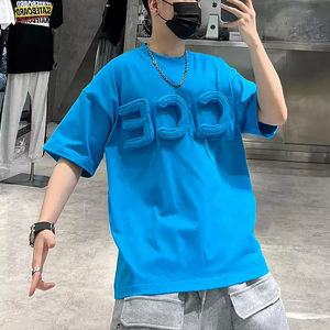 Vêtements pour hommes T-shirt hip-hop surdimensionné en coton à col ras du cou Streetwear Tissu tricoté pour hommes - Product Image 5