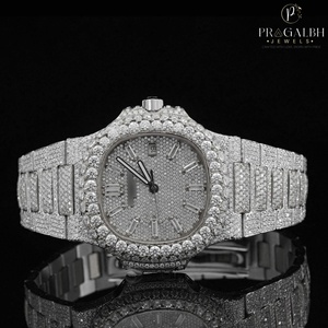 PJ นาฬิกาเพชรแฟชั่นคลาสสิกทูโทนสี Moissanite สุดหรูนาฬิกาอัตโนมัติ VVS สุดหรูโชว์ดาวน์ Bling Watch สำหรับผู้ชาย - Product Image 2