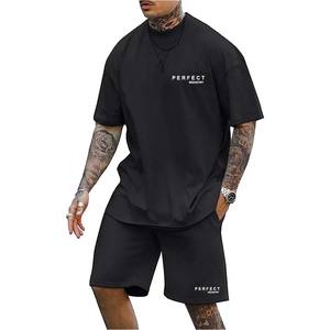 Acid Wash Men's Tracksuit 240 Gsm Cotton <b>t</b> <b>Shirt</b> Short Sleeve <b>Black</b> Streetwear Oversize Vintage Acid Wash Custom logo Shorts Set - Product Image 3