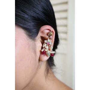 Anokhi FUSION kundan นก Motif เข็มกลัดหมุดหูแขวนประดับมุกทับทิมสำหรับงานแต่งงานชุบเทคโนโลยี - Product Image 2