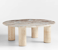 Plateau en marbre et table basse en bois fini noyer Table centrale solide Meubles de salon Canapé Table non rustique pour la maison