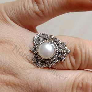 Handmade Freshwater Pearl <b>Statement</b> <b>Ring</b> for Women Handcrafted in Sterling <b>Silver</b> Elegant Pearl Jewelry - Product Image 4