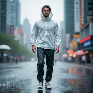 ชุดกันลมสไตล์สตรีทชุดวอร์มสองชิ้นสำหรับผู้ชายเดินเขาชุดกันฝนสีดำทำจากไนลอน100% สำหรับผู้ชาย - Product Image 4