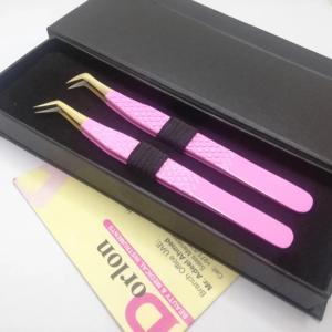 Pinzas para pestañas de acero inoxidable rosa más vendidas, puntas chapadas en oro sostenibles para pestañas de volumen de fibra con logotipo privado - Product Image 2