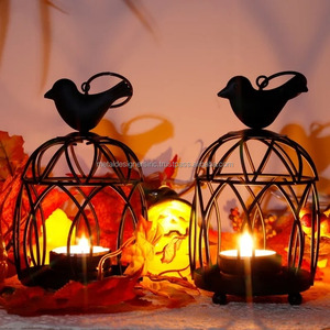 Set 2 Small <b>Black</b> Metal Outdoor Candleholders Home Decorative Birdcage Votive Tealight <b>Candlestick</b> Holders Elegant Bird Design - Product Image 5