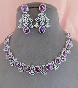 Collier de diamants CZ Zircon à la mode avec boucles d'oreilles ensemble de bijoux aspect diamant américain pour cadeau de mariage fête élégante pour les femmes - Product Image 4