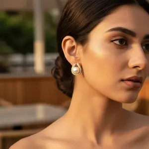 Pendientes de Perlas con Baño de Rodio de Moda con Circonitas Cúbicas Incrustadas para Joyería de Fiesta para Mujer - Product Image 3